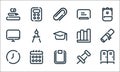 school line icons. linear set. quality vector line set such as locker, clipboard, clock, push pin, calendar, monitor, books,