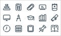 school line icons. linear set. quality vector line set such as locker, clipboard, clock, push pin, calendar, monitor, books, Royalty Free Stock Photo