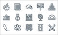 School line icons. linear set. quality vector line set such as pencil, binder, highlighter, sharpener, science, id card, geography