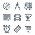 school line icons. linear set. quality vector line set such as presentation, color palette, alarm clock, award, bus, degree,