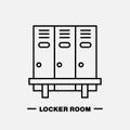 School locker room vector icon. Cloakroom sign, wardrobe thin line pictogram. Interior illustration