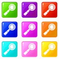 School loupe icons set 9 color collection