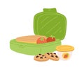 School lunch box flat icon Sandwich,tomato, cookies