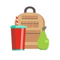 School lunch box. Kids school lunches icons in flat style.