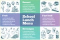 School lunch box menu template. Sketches of food Royalty Free Stock Photo