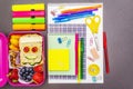 School lunch box with school supplies Royalty Free Stock Photo