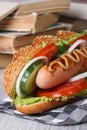 School lunch: hot dog with sausage Royalty Free Stock Photo