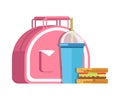 School lunch meal box breakfast snadwich and milkshake drink vector flat icon Royalty Free Stock Photo