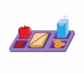 School lunch menu, sandwich, fruit, and cookies, milk, flat illustration vector