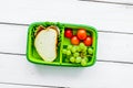 school lunch set with sandwich and vegetables in lunchbox backgr Royalty Free Stock Photo