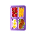 School Lunch Tray with Corn Cobs, Fried Eggs, Cutlets and Strawberries Vector Illustration Royalty Free Stock Photo