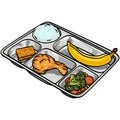 School Lunch Tray with Food Illustration Royalty Free Stock Photo