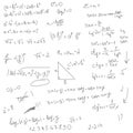 School math formulas, black and white sketch. Vector illustration. Trigonometric and algebraic equations, logarithmic equations, Royalty Free Stock Photo