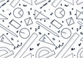 School math seamless pattern. Icons of geometric figure, formulas, rulers, pencil