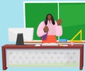 School mathematics female woman teacher in audience classroom waving hello to schoolchildren Royalty Free Stock Photo