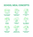 School meal concept icons set