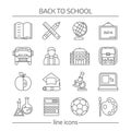 School Monochrome Linear Icons Set