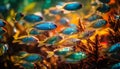 School of multi colored fish swim in reef generated by AI Royalty Free Stock Photo