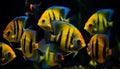 School of multi colored fish swim in vibrant coral reef underwater generated by AI Royalty Free Stock Photo