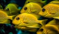 School of multi colored fish swim in vibrant underwater reef generated by AI Royalty Free Stock Photo
