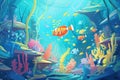 school of neon-colored fish around a reef Royalty Free Stock Photo