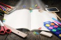 School notebook with magic light Royalty Free Stock Photo