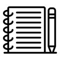 School notebook pencil icon, outline style