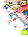 Notebook with school supples on white background Royalty Free Stock Photo