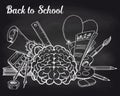 School objects on chalkboard Royalty Free Stock Photo