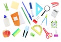 School objects,office supplies and accessories isolated set