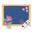 School objects on a white background. Vector illustration. School board, notebook, book, Flowers, paints