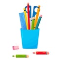 School or office Cup for pens and pencils. Bright flat illustration Royalty Free Stock Photo