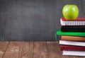 School and office supplies on classroom table Royalty Free Stock Photo