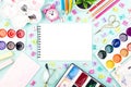 School or office supplies on a desk with copy space Royalty Free Stock Photo