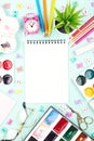 School or office supplies on a desk with copy space Royalty Free Stock Photo