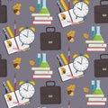 School or office supplies educational accessories seamless pattern background