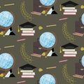 School or office supplies educational accessories seamless pattern background