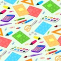 School or office supplies educational accessories vector illustration seamless pattern background Royalty Free Stock Photo