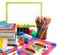 School and office supplies isolated on a white background. Free space for text. Wide photo Royalty Free Stock Photo