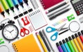 School and office supplies vector set background with colorful school items Royalty Free Stock Photo