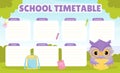 School Owl Character Timetable for Note Vector Template Royalty Free Stock Photo