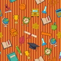 School pattern on striped orange background Royalty Free Stock Photo