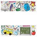 School pattern. Vector doodle style icons. Mathematis, astronomy, geography, biology, physics. Royalty Free Stock Photo