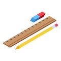School pen, ruler, eraser icon isometric vector. Pencil rubber Royalty Free Stock Photo