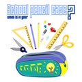 School pencil case staff vector set of elements. Educational clipart collection Royalty Free Stock Photo