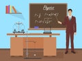 School Physics male teacher in audience class concept. Vector illustration. Royalty Free Stock Photo