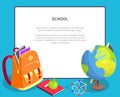 Back to School Poster with Geographical Globe Book