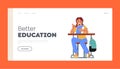 School, Primary Education Concept for Landing Page Template. Schoolgirl Character Sitting at Desk Writing in Notebook Royalty Free Stock Photo