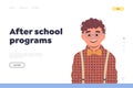 After school program educational online service landing page design template with happy schoolboy