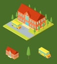 School Building and Elements Part Isometric View. Vector Royalty Free Stock Photo